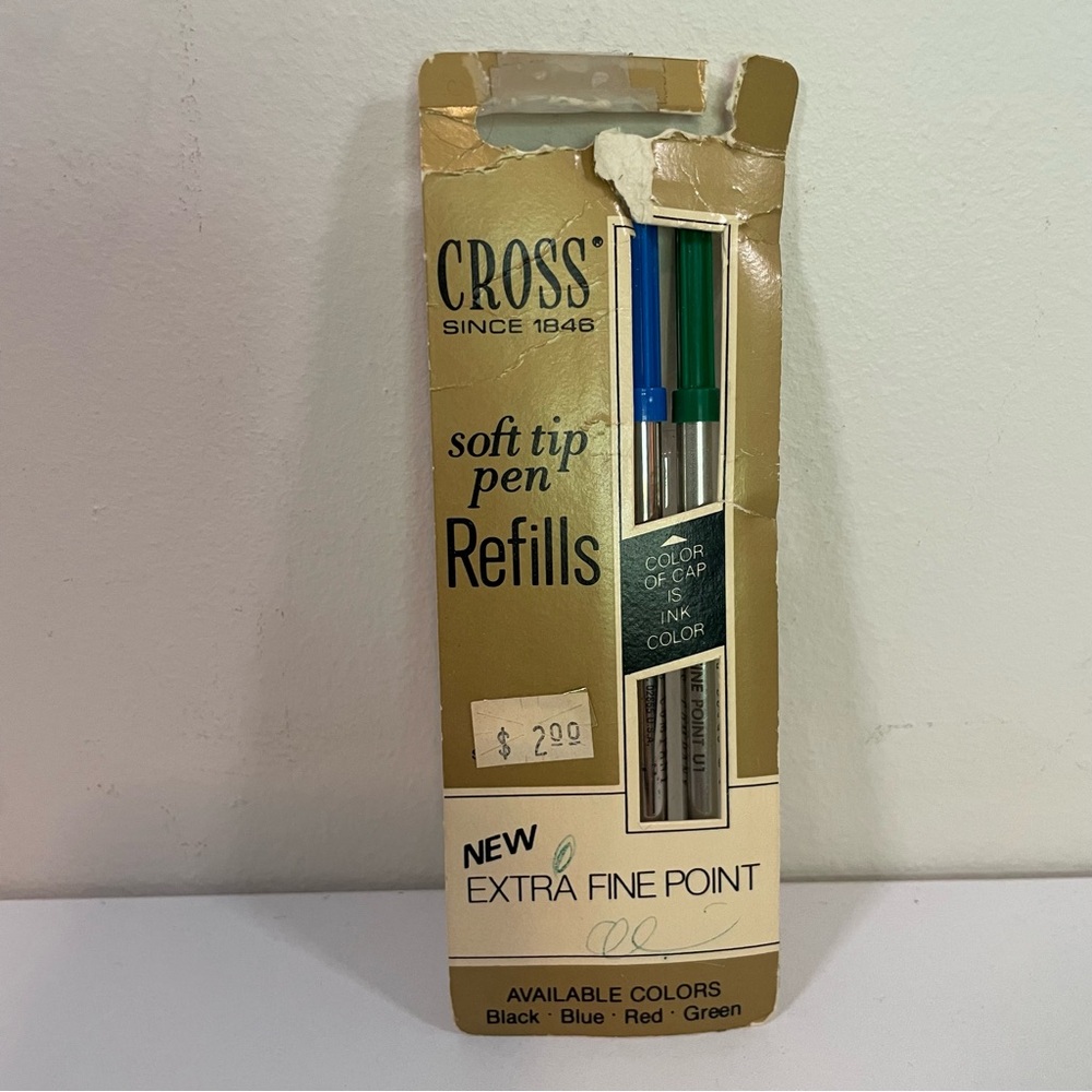 New Vintage CROSS Soft Tip Pen Refills Blue/ Green Ink 2 Pack Extra Fine Point